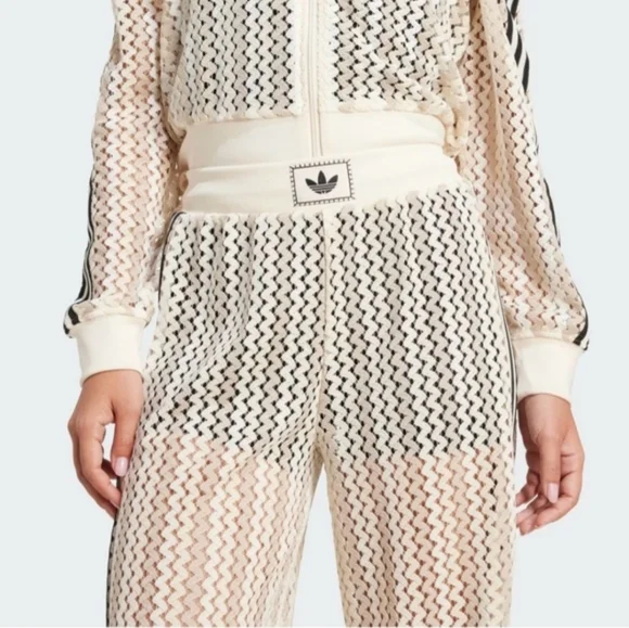 Adidas Originals Women's Knitted Crochet Firebird Track Pants - Winter White - Picture 4 of 6
